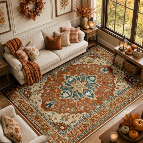Washable Area Rug (Red/Orange/Blue/Brown / 5' x 7' (Rectangular))