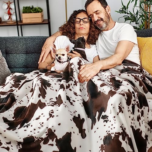 Fleece Blanket Soft Plush Throw for Couch Brown Cow 50"x60" (Brown-cow / Throw(50"x60"))