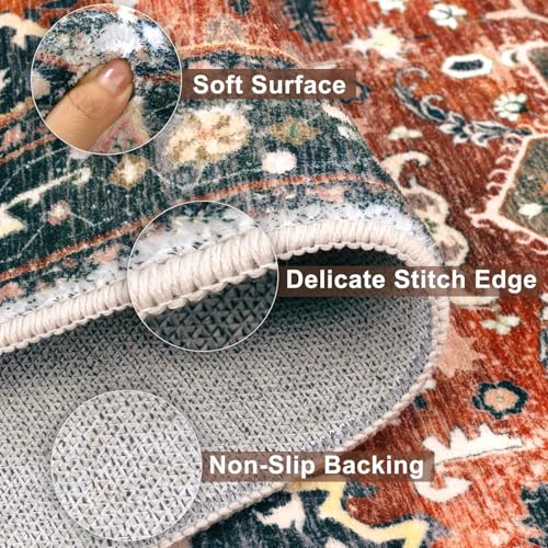 Washable Runner Rug (3 x 8 Feet / Brick Red)