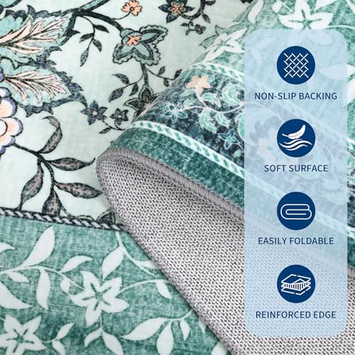 Teal 2x3 Door Mat Indoor Rugs for Entryway Provence Small Botanical Grove Cottage core Washable Non (Teal / 2' x 3' (Rectangular))