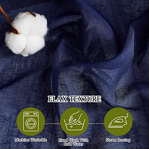 Linen Textured Sheer Curtains 96 inch Long for Living Room (70"W x 96"L (Pack of 2) / Dark Blue)