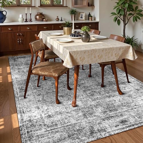 Washable Area Rug 3' x 5 ' Vintage Traditional Persian Mat (Graphite and Mist / 3' x 5' (Rectangular))