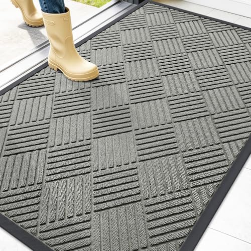 Front Door Mat Outside Entrance 47x32 (47" X 32" / Modern Gray Diamond)