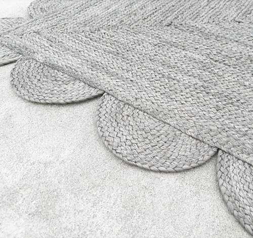 Scallop Jute Area Rug Boho Jute Rug Scalloped Coastal Rug (Fog Gray / 2'x3' (Rectangular))