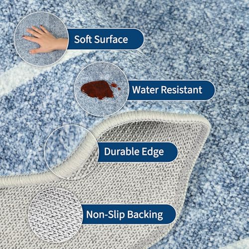 Scalloped Washable Runner Rug 2x10 Non Slip Kitchen Rugs (Blue / 2' x 10' (Runner))