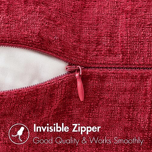 Soft Chenille Lumbar Throw Pillow Covers Red 12x20 Inch Pack of 2 (20" x 12" (Pack of 2) / Red)