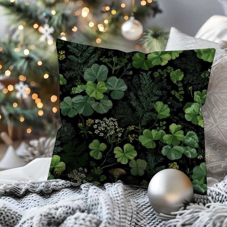 Dark Green Shamrock Pillow Cover 18x18 Double (Dark Green13)