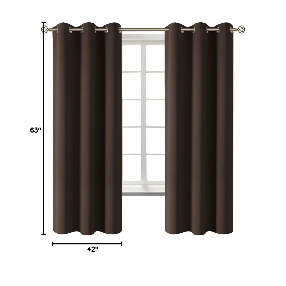 Brown Blackout Curtains for Bedroom 63 Inch Long (Brown / 42"W x 63"L (Pack of 2))