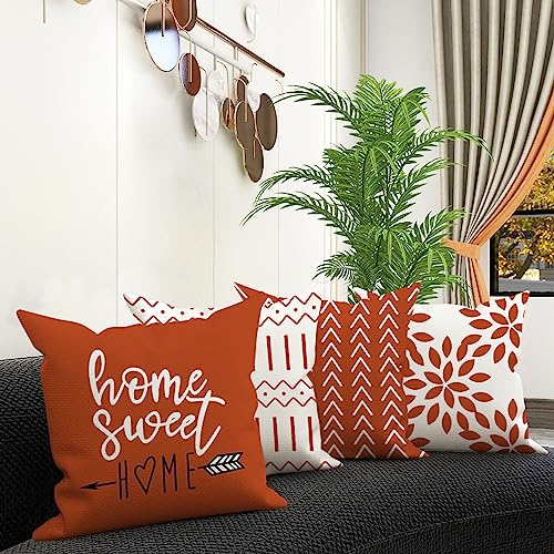 Burnt Orange Linen Pillow Covers 20x20 Set of 4 (Burnt Orange / 20" x 20" (Pack of 4))