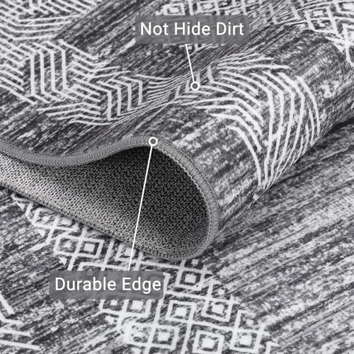 2x6 Modern Bordered Runner Rug Non Slip Washable Floor Carpet (Grey / 2' x 6' (Runner))