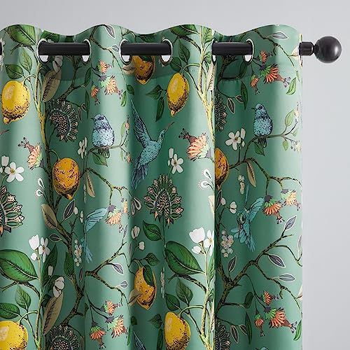 Extra Long 120 Inches Curtains for Large Window Luxury Sage Green Floor To Ceiling Blackout Vintage Floral Hummingbird Fancy Grommet Drop Cloth Damask Drape for Living Room Dining 2 Pages 10 FT (Sage Green / 52"W x 120"L (Pack of 2))