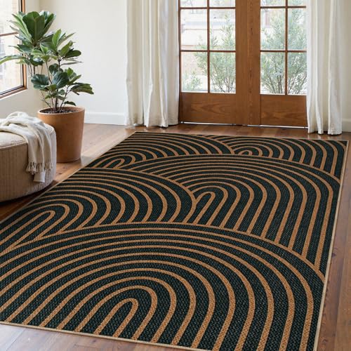 Modern Rainbow Easy Jute Carpet (5' x 7' (Rectangular) / Black/Multi-rainbow-1)