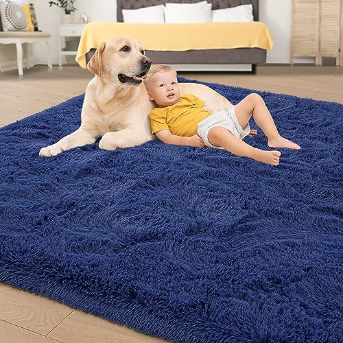 4x6 Soft Fluffy Rug for Bedroom Fuzzy Navy Rugs for Living Room (Light Navy / 4' X 6' (Rectangular))