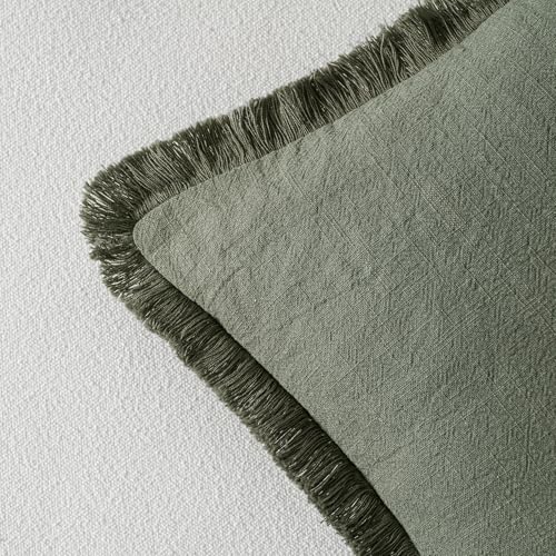 Linen Fringe Decorative Throw Pillow Covers Light Olive Green 20x20 (20" x 20" (Pack of 2) / Light Olive Green)