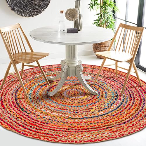 Jute Cotton Braided Woven Rug 3 Feet Round (3' (Round) / Multi Color)