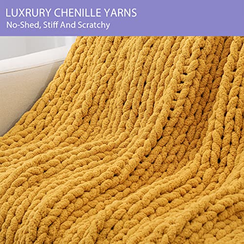 Chunky Knit Throw Blanket for Couch (Mustard Yellow / 40"x60" (Medium Size Throw）)