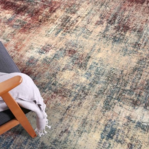 Abstract Area Rugs 6x9 Ft Washable Rugs for Living Room (Red/Multi / 6' x 9' (Rectangular))