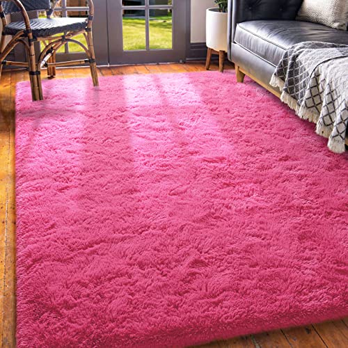 Shag Fluffy Area Rug for Bedroom Girls Living Room (6' x 9' (Rectangular) / Hot Pink)