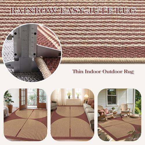 Modern Rainbow Easy Jute Outdoor Rug 5x7 (5' x 7' (Rectangular) / Red Rainbow)