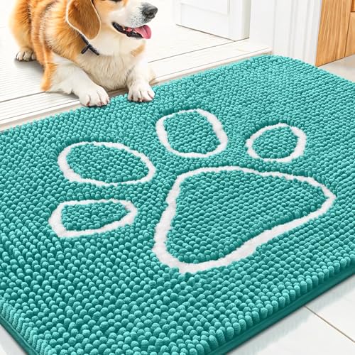Dog Door Mat for Muddy Paws (30"X20" / Turquoise and White)