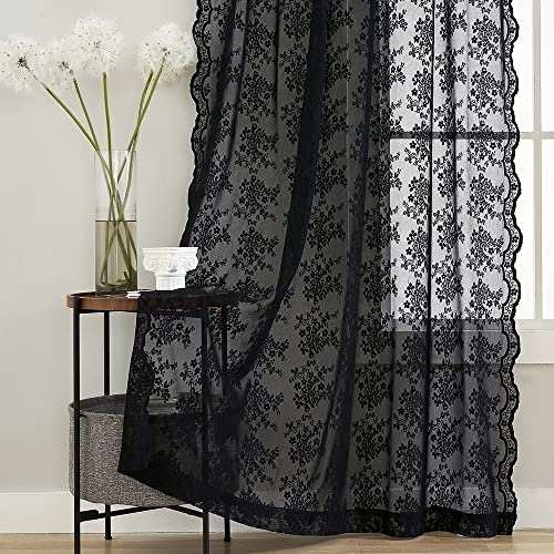 Vintage Lace Curtains 84 Inches Long (Black / 52"W x 84"L (Pack of 2))