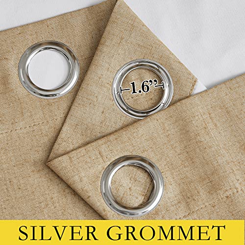 100% Absolutely Blackout Linen Curtains with Thermal Insulated White Liner (34"W x 90"L (Pack of 2) / Camel)