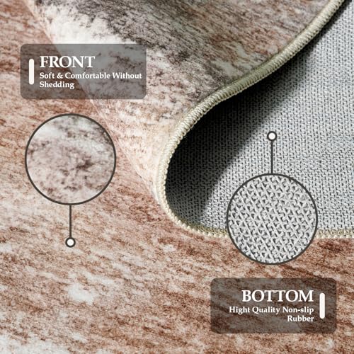 4x12 Runner Rug Washable Abstract (Brown/Brick / 4' x 12')
