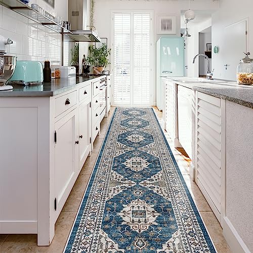 Hallway Washable Runner Rug (2'6" x 14' (Rectangular) / Blue)