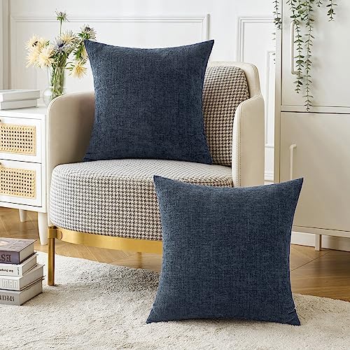 Soft Chenille Throw Pillow Covers Dark Navy 18x18 Inch Pack of 2 (18" x 18" (Pack of 2) / Dark Navy)