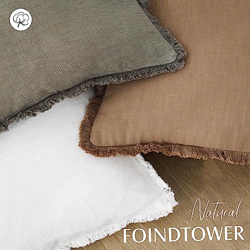 Decorative Linen Fringe Throw Pillow Covers 20×20 Inch (20" x 20" (Pack of 2) / White)