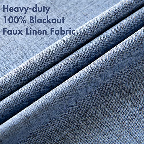 100% Blackout Linen Curtains for Bedroom 52x54 Inches Stone Blue (Stone Blue / 52"W x 54"L (Pack of 2))