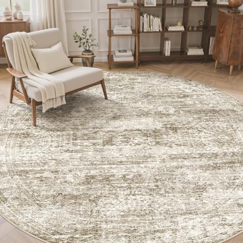 Round Rugs 9ft Living Room Circle Area Rug 9x9 Brown Vintage (Brown / 9' (Round))