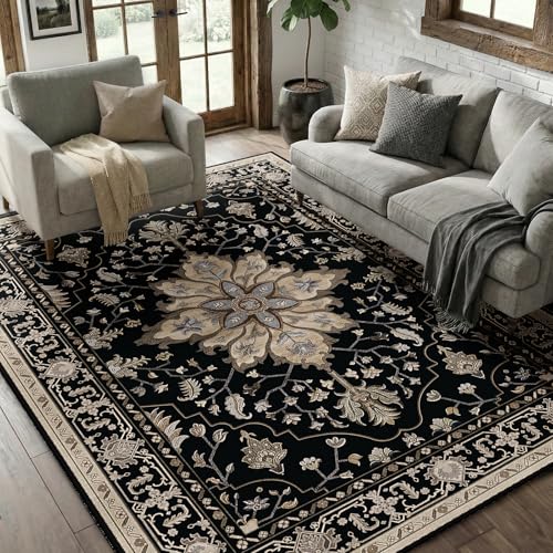 Washable Area Rug (Black/Neutral / 5' x 7' (Rectangular))