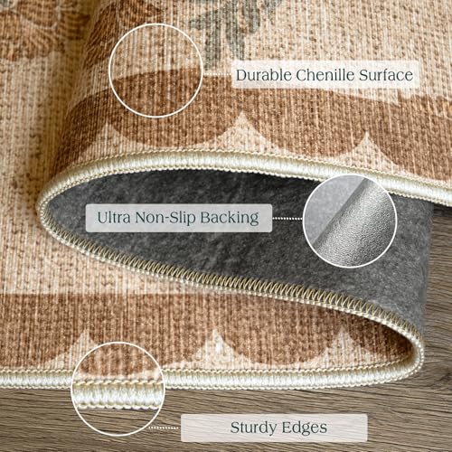 Front Door Mat Indoor Entrance (Flower - Wheat/Tan/Sage / 2' x 4'3" (Rectangular))