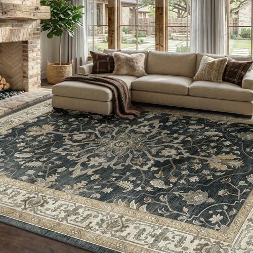 Washable Area Rug (Black/Vintage/Beige / 8' x 10' (Rectangular))