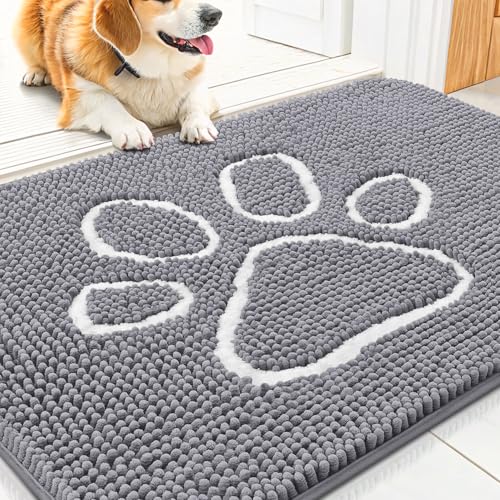 Dog Door Mat for Muddy Paws (30"X20" / Grey and White)