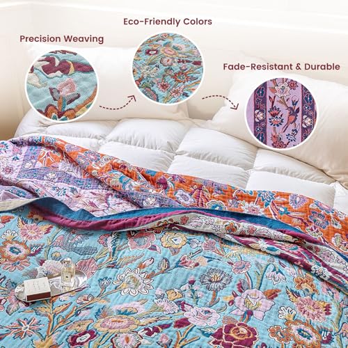 Boho Throw Blanket 60"x80" Fall Cotton Birds Floral Blanket for Bed (Profuse Blooms / 60"x80")