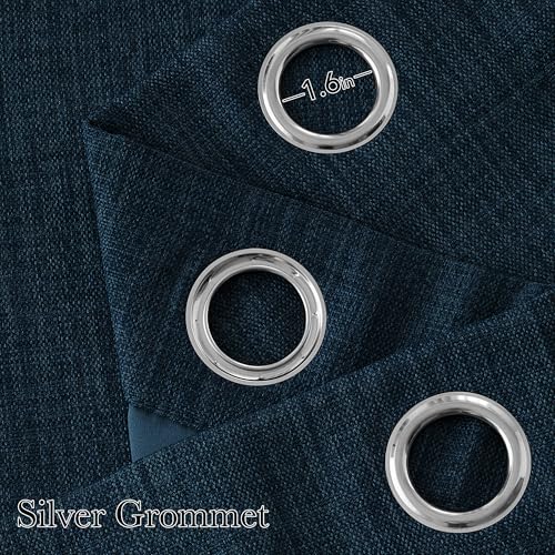 Faux Linen Navy Blue Blackout Curtains 84 inches Long (Linen Navy Blue / 52"W x 84"L (Pack of 2))