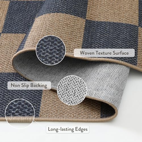 Checkered Easy Jute Living Room Rugs (5' x 7' (Rectangular) / Blue/Checkerboard -1)