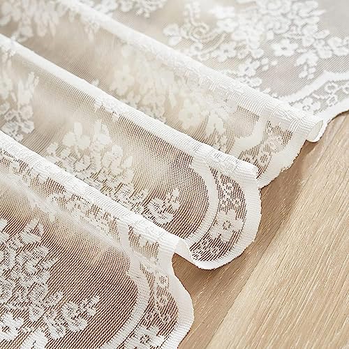 Vintage Lace Curtains Short 2 Panels Victorian Floral Farmhouse Cafe 30 inch Curtains for Basement (Ivory / 26"W x 30"L (Pack of 2))