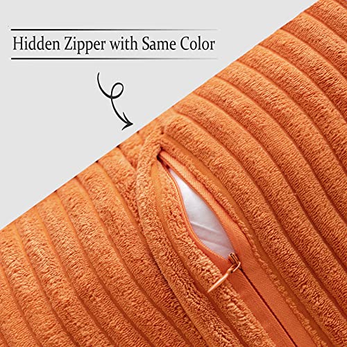 Fall Orange Decorative Throw Pillow Covers for Couch Bed Livingroom 16x16 Inch Set of 2 Boho Accent Throw Pllows Broadside Striped Patchwork Soft Corduroy Pillowcases (Orange / 16" x 16" (Pack of 2))