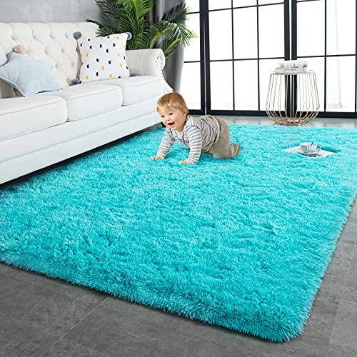 Super Soft Shaggy Rugs Fluffy Carpets (4' x 6' (Rectangular) / Blue)