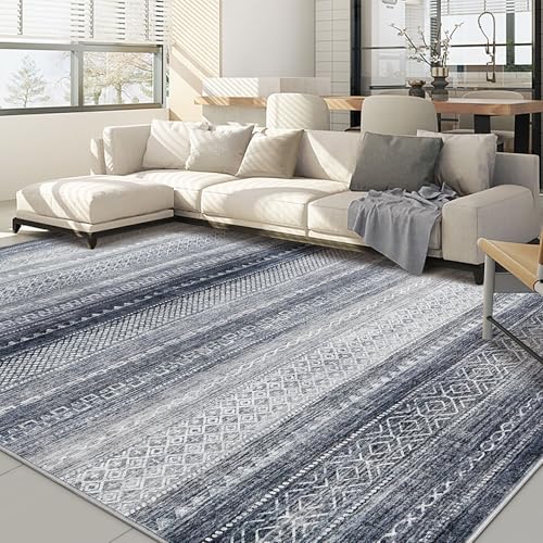 Boho 8x10 Area Rug Living Room Rugs Machine Washable Blue (Denim Blue / 8' X 10' (Rectangular))