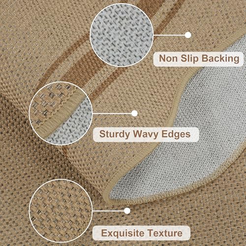 6x9 Scalloped Rug Easy Jute Washable Outdoor Patio Rug for Living Room (6'*9'(Rectangular) / Tan)