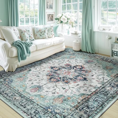 Washable Area Rug (Teal Green/White/Navy / 5' x 7' (Rectangular))