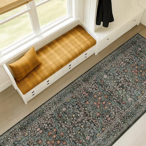 Dark Green Washable 2x8 Runner Rug Non Slip for Kitchen (Dark Green / Black / 2' x 8' (Runner))