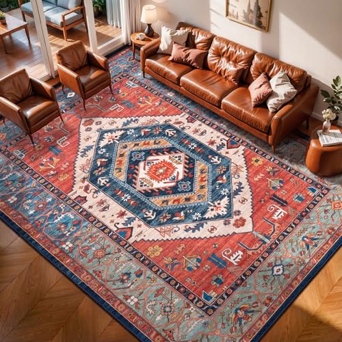 7x10 Washable Non Slip Boho Area Rug for Living Room (Rust/Multi / 7' x 10' (Rectangular))