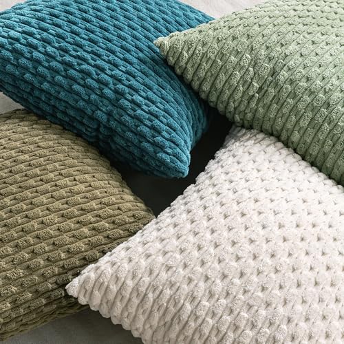 Set of 4 Teal Decorative Throw Pillow Covers 18x18 Inch Corduroy Pillow Covers for Bed Couch Sofa Living Room Soft Square Cushion Cases (Teal / 18" x 18" (Pack of 4))