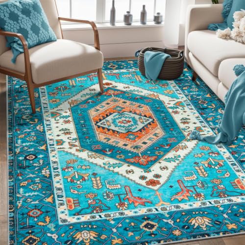 4x6 Washable Non Slip Boho Area Rug for Bedroom (Blue/Multi / 4' x 6' (Rectangular))