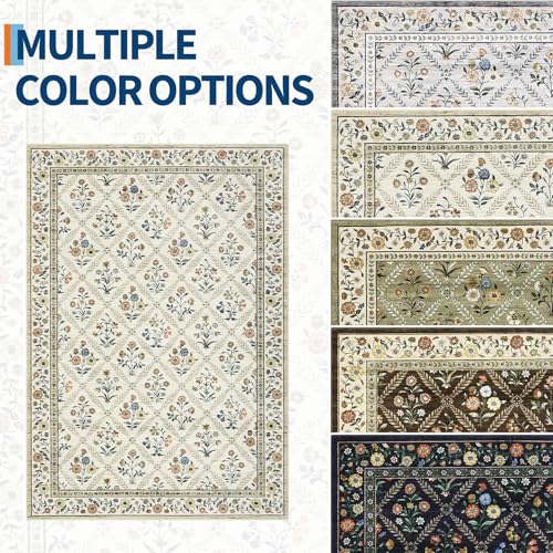 Large Entryway Rug 3x5 Floral Washable Area Rugs Vintage Soft Non (Beige/Sand / 3' x 5' (Rectangular))